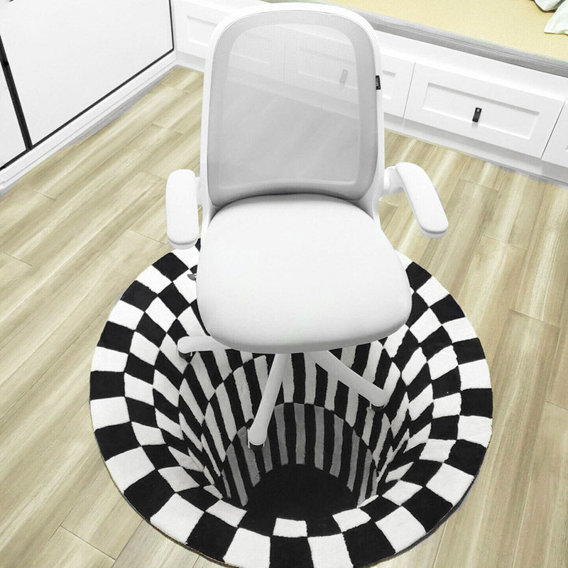 3D Vortex Carpet Black White Grid Bottomless Hole Illusion Rug