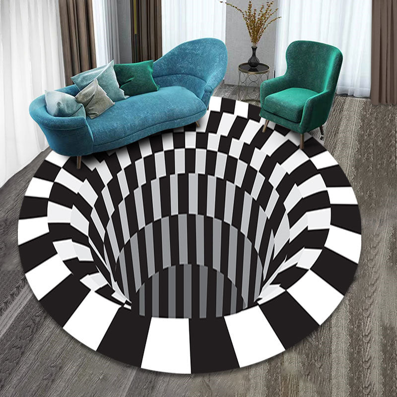 3D Vortex Carpet Black White Grid Bottomless Hole Illusion Rug